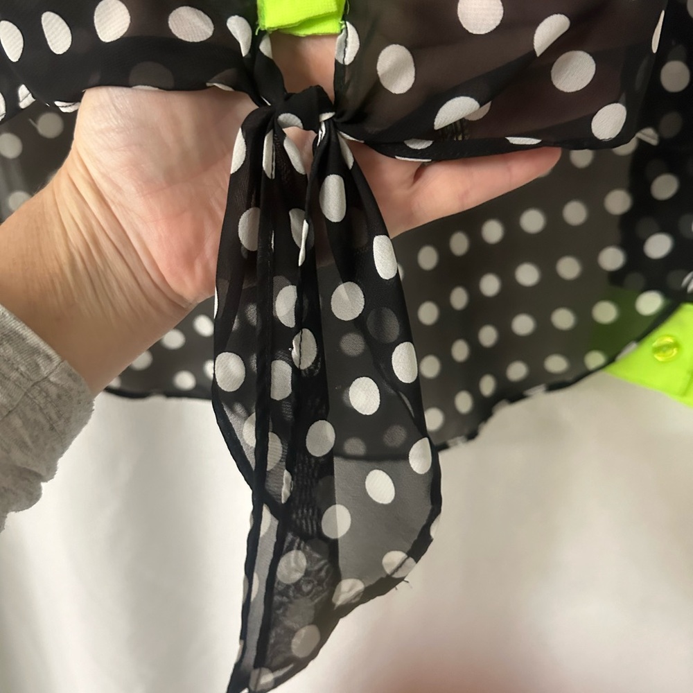 Black Neon Green White Polka Dots Long Sleeves - Picture 6 of 10